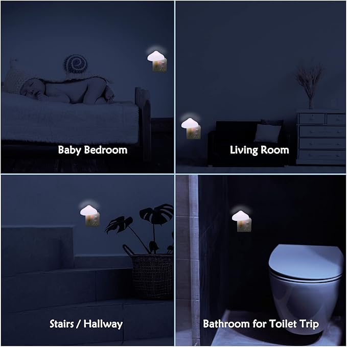 iBetterLife Sensor LED Mushroom Night Light Plug-in Wall Dream Bed Room Nightlight for Adults Kids Cute Mushroom Lamp Cottagecore Decor for Bedroom, Bathroom, Stairs, Hallway Corridor, Warm White