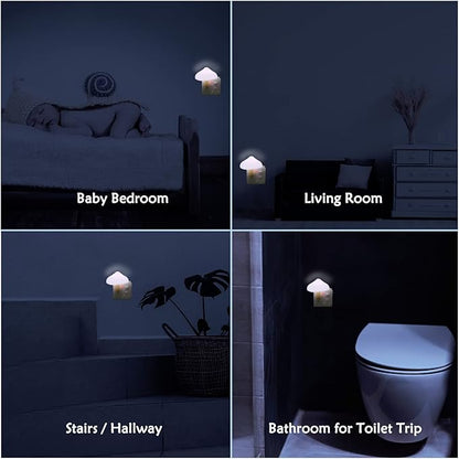 Night Lights Plug into Wall - Sensor LED Mushroom Light, Cute Energy Saving Mushroom Lamp for Adults Kids Living Room Bedroom Kitchen, Bathroom Toilet, Stairs, Hallway Corridor, Gift Ideal, Warm White