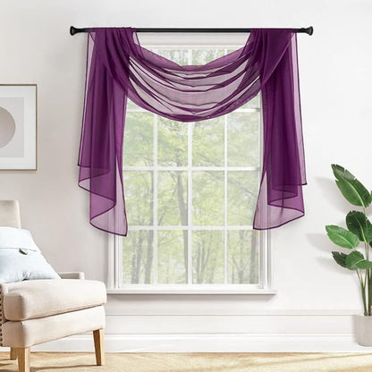 MIULEE Luxury Window Scarves for Party Ceremony Wedding Canopy Bed, Topper Window Treatment Swag Curtain Drapes, Sheer Curtain Scarf Valance for Window One Panel, 54 x 144 Inches Long, Plum Purple