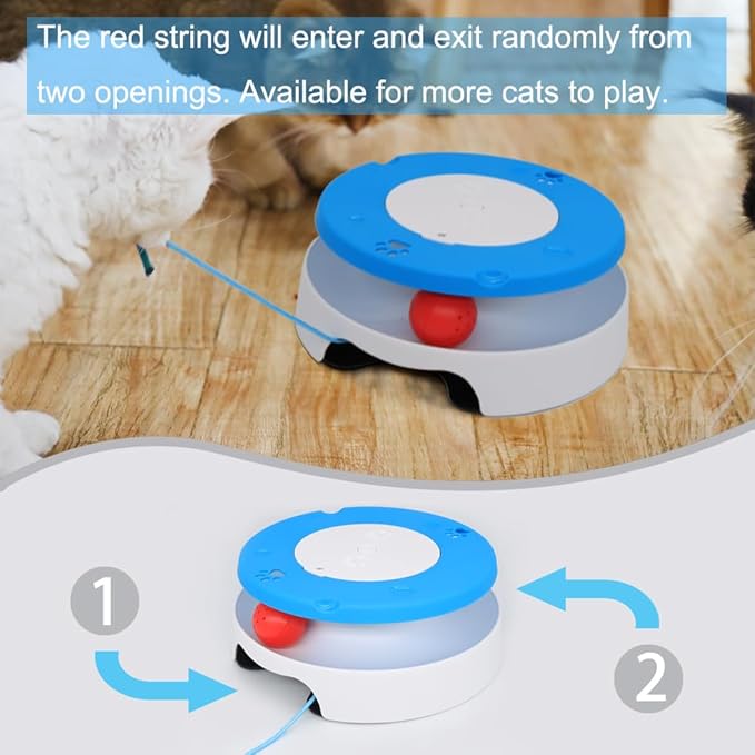 LASOCUHOO 2-in-1 Automatic Cat Toy with Track & Jumping String – Interactive Electric Toy with Rolling Balls & Bell, Battery-Powered (3 AA), Auto Shut-Off for Multi-Cat Play-Mewly Pet