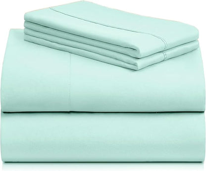 LuxClub 4 PC Sheet Set Bed Sheets Deep Pockets 16" Eco Friendly Wrinkle Free Cooling Machine Washable Hotel Bedding Silky Soft - Aquamarine Queen