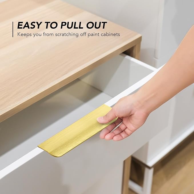 Ravinte Hardware 8 Pack Gold Cabinet Handles, 5 Inch (128mm) Finger Edge Pulls, 4 Inch Hole Center, Finger Pulls for Cabinets
