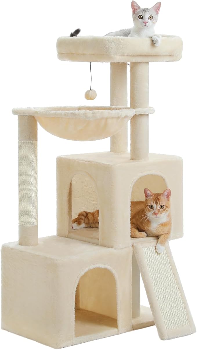 PAWZ Road Large Cat Tree, 41 Inches Multi-Level Cat Tower with 2 Spacious Condos for Indoor Cats, Large Cat House with Comfy Hammock, Padded Perch, Scratching Pad and Replaceable Balls-Mewly Pet