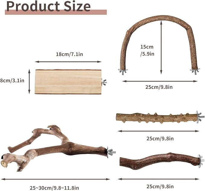 Bird Perches, 5pcs Natural Wood Birds Stand Branch, Bird Perch Chewing Stick Cage Accessories Parrot Climbing Standing Branches Paw Grinding Fork Sets for Cockatiels Ringneck Parrots-Mewly Pet