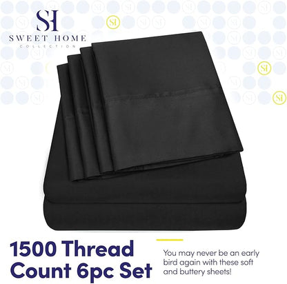Full Size Bed Sheets - 6 Piece 1500 Supreme Collection Fine Brushed Microfiber Deep Pocket Full Sheet Set Bedding - 2 Extra Pillow Cases, Great Value, Full, Black
