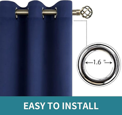 BGment Blackout Curtains for Bedroom - Grommet Thermal Insulated Room Darkening Curtains for Living Room, Set of 2 Panels, Each 46 x 63 Inch, Navy Blue