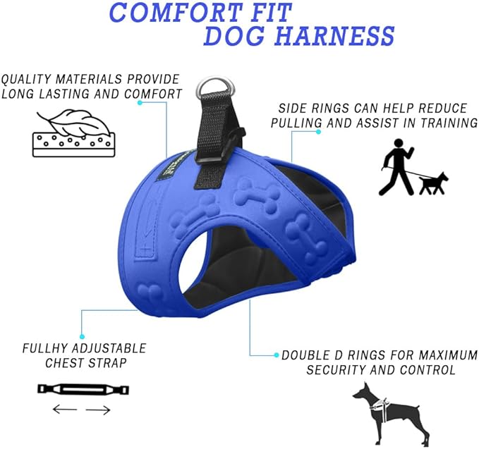 Comfort Fit Dog Harness No Pull with 2 Leash Clips Step in Harness for Small Sized Dogs Soft Padded Comfortable All Weather Dog Vest with Easy Control Adjustable Buckles for Dogs & Puppies – Blue XS-Mewly Pet