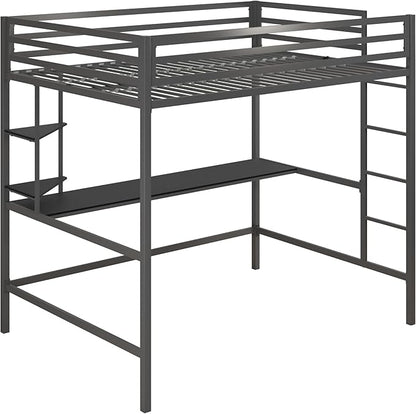 Novogratz Maxwell Metal Full Loft Bed with Desk & Shelves, Gray/Black