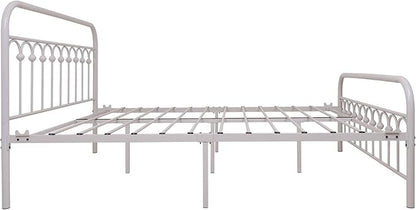 YALAXON Vintage Sturdy Queen Size Metal Bed Frame with Headboard and Footboard Basic Bed Frame No Box Spring Needed (Queen,White)