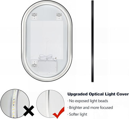 Niccy Oval LED Mirror for Bathroom, 48x30 Front Lit + Backlit Vanity Mirrors with Light Anti-Fog, Shatter-Proof, 3 Colors, Makeup Mirror with Black Frame (Horizontal/Vertical)