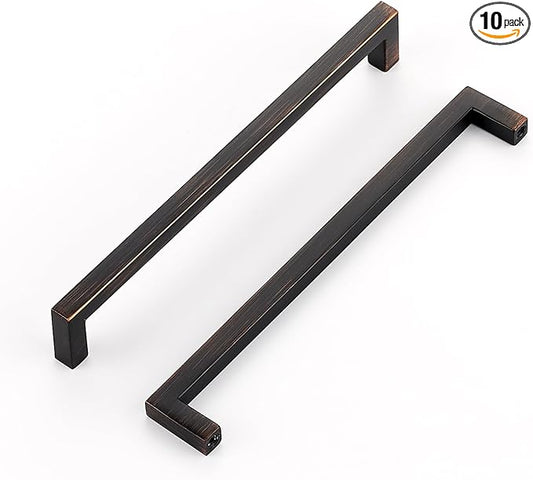 Ravinte 10 Pack Solid Kitchen Cabinet Handles Oil Rubbed Bronze Cabinet Pulls Slim Drawer Pulls with 6-1/4 Inch Hole Center Square Bar Kitchen Cabinet Hardware