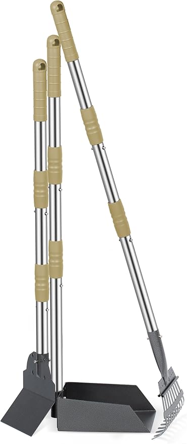 Heeyoo Dog Pooper Scooper, Dog Poop Tray and Rake Set, Pet Waste Removal Scoop with Long Adjustable Sectional Stainless Handles-Mewly Pet