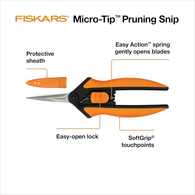 Fiskars Micro-Tip Pruning Snips - 6" Garden Shears with Sheath and Comfort Grip - Sharp Steel Blades - Quality Pruning Shears for Plants in Grow Tents and Hydroponics - Garden Tools-Mewly Pet