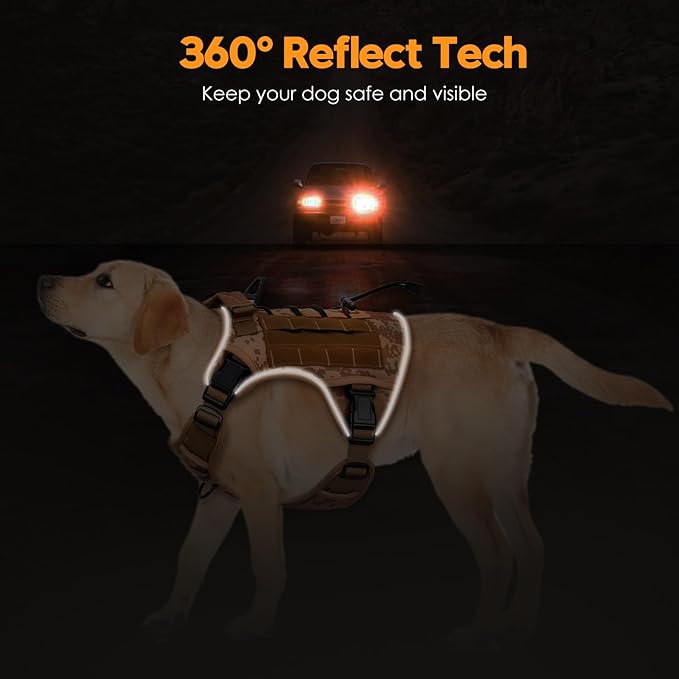 Heavy-Duty Tactical Dog Harness for Large Dogs, No Pull Adjustable Reflective Pet Vest with Molle System, K9 Military-Grade Control for Service Training, Outdoor & 10+ Breeds, Khaki Camo, X-Large-Mewly Pet