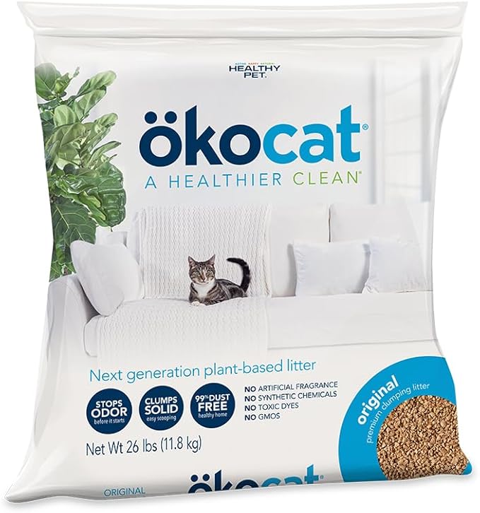 ökocat Original Wood Clumping Cat Litter, Unscented, 26 pounds XL - Natural Ingredients, Stops Odor, Clumps Solid, 99% Dust Free, Great for All Cats-Mewly Pet