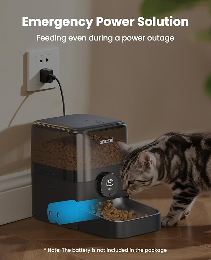 oneisall Automatic Cat Feeder for Large Kibble and Snacks, 12 Cups/3L Timed Pet Feeder for Cats Indoor, Programmable Dry Food Dispenser (Black)-Mewly Pet