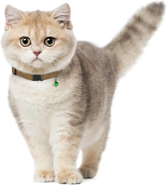 Breakaway Cat Collar Leather with Removable Bell - 13 Colors Available - Soft Adjustable Girl Boy Safety Lightweight Pet Kitten Collars Pink Brown Blue Green Red Orange Black (Aquamarine)-Mewly Pet