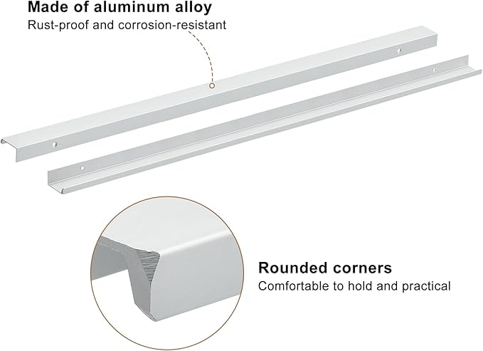 uxcell Cabinet Finger Edge Pull, 1pcs 600mm / 23.62" Aluminum Alloy Back Mount Hidden Cabinet Pulls Concealed Handle for Home Kitchen Drawer Cabinet, Silver
