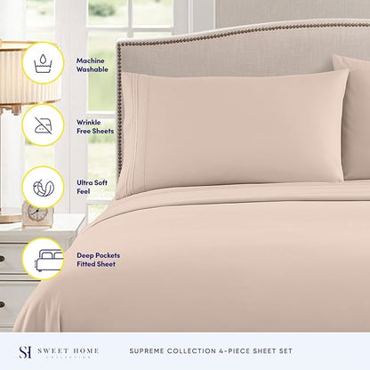 California King Sheet Sets - Breathable Luxury Sheets with Full Elastic & Secure Corner Straps Built In - 1800 Supreme Collection Cal King Deep Pocket Bedding Set, Sheet Set, California King, Beige