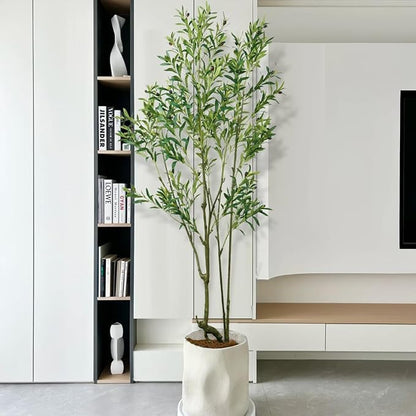 Faux Olive Tree 7ft(84in) Tall Artificial Plant Indoor Decor Large Realistic Potted Fake Modern Greenery with Natural Wood Branches and Green Leaves for Home Living Room,Bedroom,Office Decor.