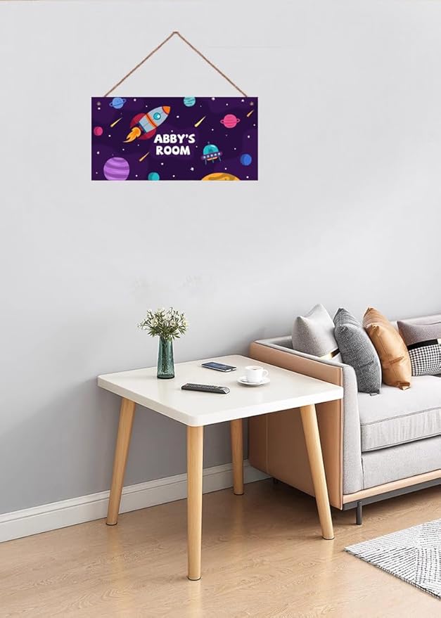 Personalized Sign Universe Rocket Sign Outer Space theme Art Décor For Kids Room Custom Name Door Wall Decor, Floral Nursery Art Girls Room Boys Bedroom