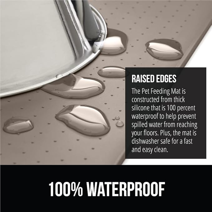 GORILLA GRIP 100% Waterproof Raised Edge BPA Free Silicone Pet Feeding Mat, Dog Cat Food Mats Contain Spills Protects Floors, Placemats for Cats and Dogs Water Bowl, Pets Accessories 28x18 Beige-Mewly Pet