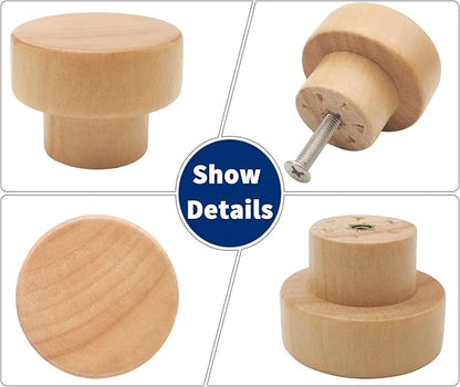 10PCS Wood Knobs Flat Top Round Cabinet Knobs Natural Wooden Dresser Drawer Pulls (Diameter: 35mm/1.38 inch, Height: 25mm/0.99 inch)