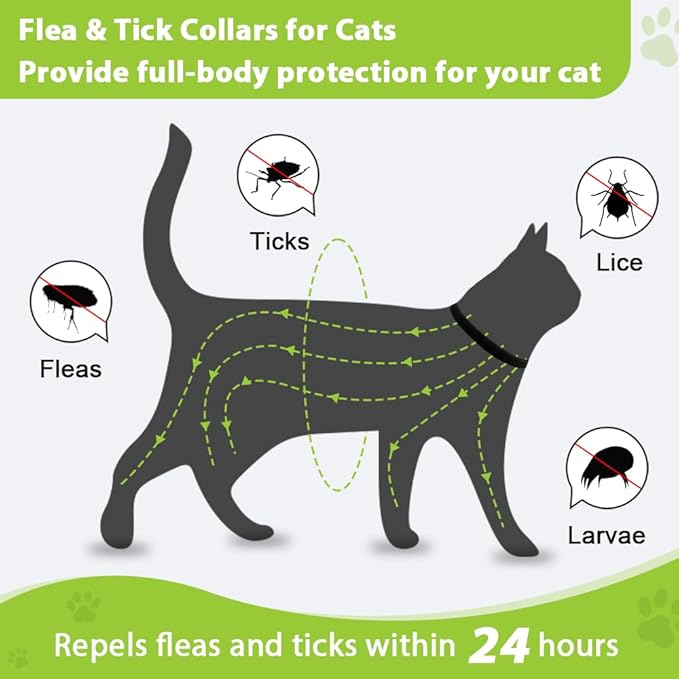 4 Pack Flea and Tick Collar for Cats, Natural Plant Oil Formula Cat Flea Collar Provides 32-Month Protection for Flea Tick Prevention, Waterproof & Adjustable Cat Flea Treatment for Most Cats-Mewly Pet