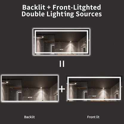 LOAAO 77X36 LED Bathroom Mirror with Lights, Anti-Fog, Dimmable, Backlit + Front Lit, Lighted Bathroom Vanity Mirror for Wall, Memory Function, Tempered Glass, ETL Listed