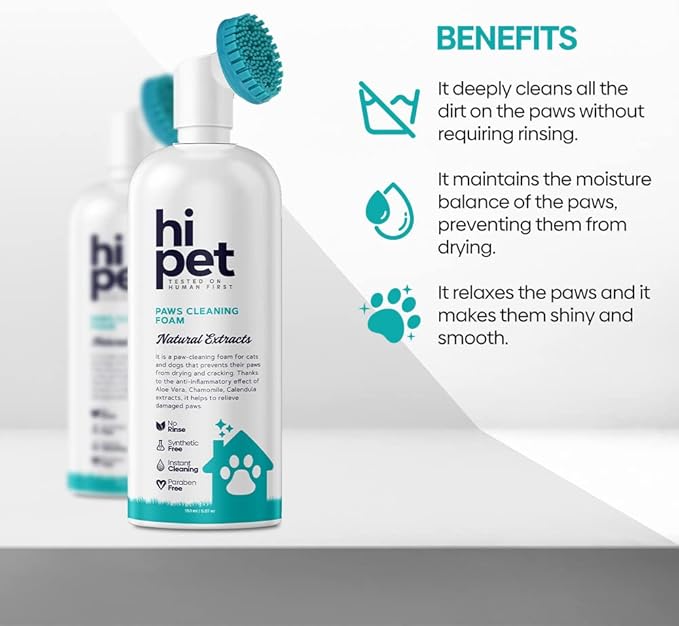 Hi Pet Dog Paw Cleaner Foam with Built-in Paw Scrubber Brush, Paw Cleaner for Dogs and Cats, Cat and Dog Paw Moisturizer, Effortless and Easy-to-Use Bottle Design Dog Feet Cleaner (Pack of 2)-Mewly Pet