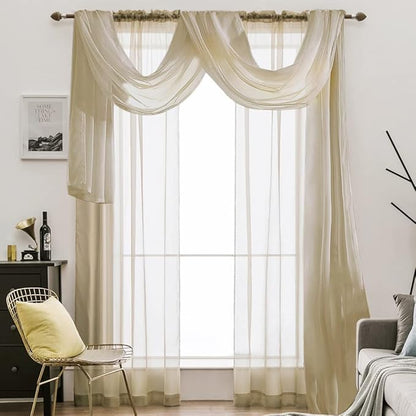 MIULEE Luxury Sheer Voile Elegant Topper Long Valance Solid Treatment Swags Drapes for Window Ceremony Wedding Canopy Bed 54" x 216" Beige