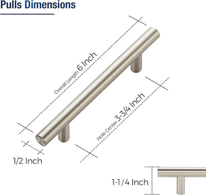 JOY DECOR 10 Pack Cabinet Handles, Brushed Nickel Cabinet Pulls, 3-3/4 in Hole Center Kitchen Cabinet Handles, Stainless Steel T Bar Handles for Dresser Drawers