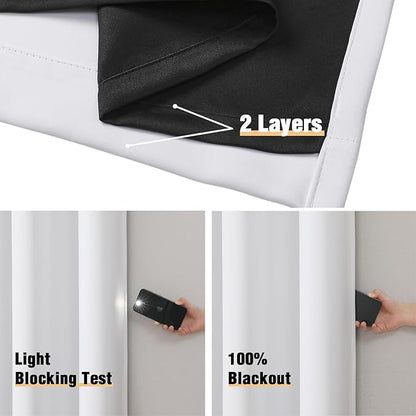 ChrisDowa 100% Blackout Curtains 63 inch Long for Bedroom with Black Liner, 2 Thick Layers Total Blackout Thermal Insulated Grommet Window Curtains 2 Panels Set (Pure White, 38 x 63 Inch)