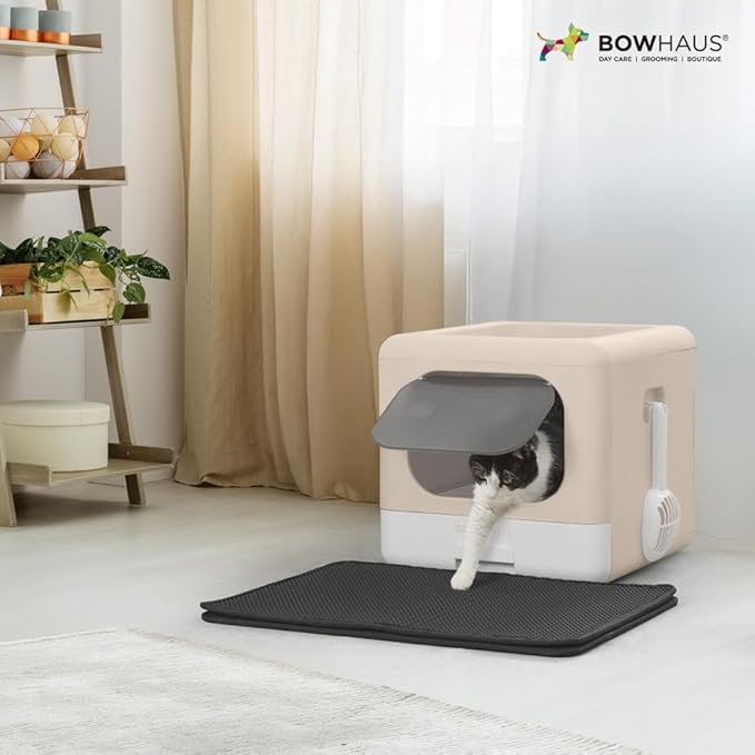 Foldable Cat Litter Box w/Lid, Scoop & Mat, Drawer Design Cat Toilet for Kitten, Two-Way Entry Kitty Litter Box, Odor Control & Easy to Clean, Blue-Mewly Pet