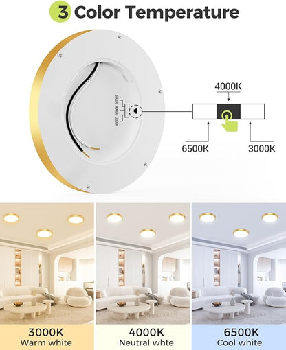 hepside 1Pack Dimmable Flush Mount Ceiling Light Fixture Golden, 3CCT Selectable 3000/4000/6500K Ceiling Lamp, 7.5INCH 15W 1500LM Low Profile Light for Bedroom, Kitchen, Bathroom, Hallway