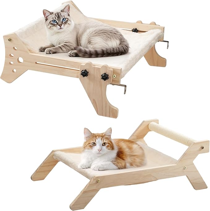 HOOBRO Cat Window Perch, Set of 2, Cat Window Hammock with Support Legs, Cat Hammocks for Indoor Use, Cat Beds with Soft Plush for Window and Floor, Natural NL44CS03-Mewly Pet