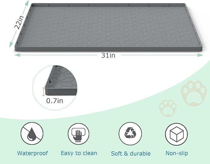 Cat Litter Mat for Litter Box, Silicone Large Cat Litter Trapping Mat - 31x22 in, Waterproof & Non-Slip, Durable & Easy Clean, Gray-Mewly Pet