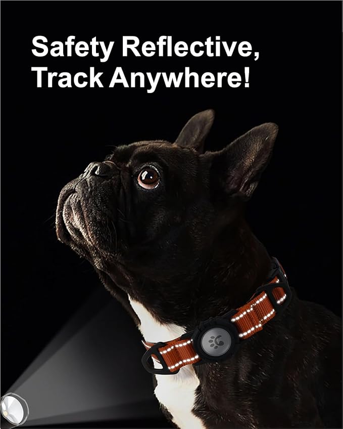 TagME Airtag Dog Collar,Waterproof Reflective Pet Collar with Airtag Holder,Soft Padded and Double D-Rings for Small Dogs,Orange-Mewly Pet