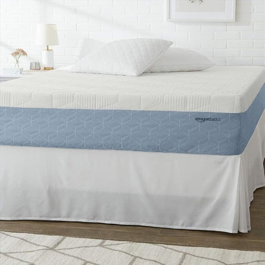 Amazon Basics Memory Foam Mattress, Medium Firm, Cooling Gel, Queen Size Mattress, CertiPUR-US® Certified Foam, 80 x 60 x 12 inches, White/Gray