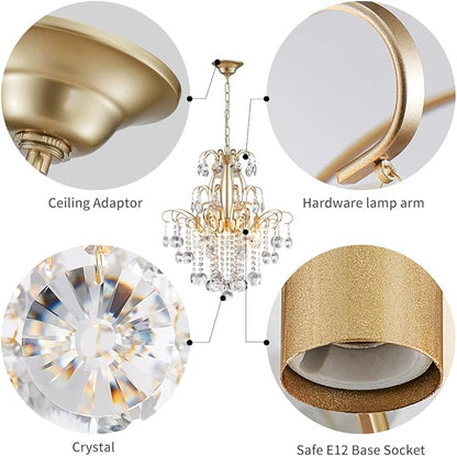 WUZUPS Crystal Chandelier 5-Light Pendant Ceiling Light Modern Lighting Fixture for Bedroom Hallway Bar Kitchen Bathroom, H 22.6'' x W 19.2'', E12 Base, Gold