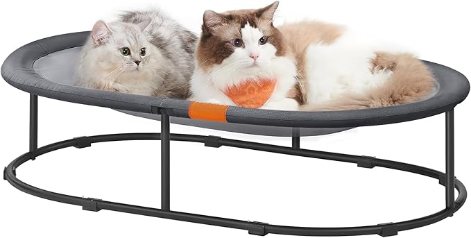 Feandrea Pet Bed, Cat Hammock, Elevated Cat Bed for Multiple Cats, with Removable Washable Mesh, for Pets up to 120 lb, Oval, Gray UPCB005G01-Mewly Pet