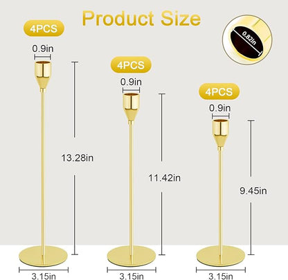 Gold Candlestick Holder Set of 12 for Taper Candles, Decorative Candle Holders Bulk Candle Stick Holders Taper Candle Holders for Table Centerpiece Wedding Dinning Party Anniversary Home Decor