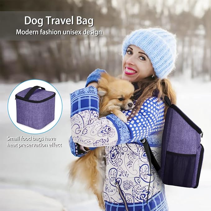 BAGLHER丨Dog Travel Bag, Airline Approved Pet Supplies Backpack, Dog Travel Backpack Accessories Set with 2 Silicone Collapsible Bowls and 2 Food Baskets. Purple-Mewly Pet