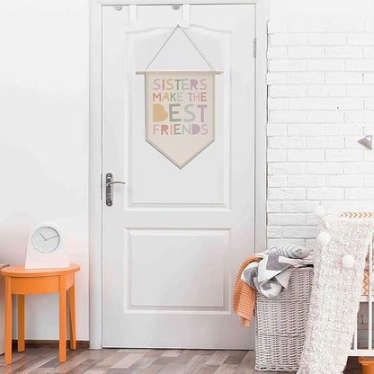Cute Girl Decor Canvas Banner, Girls Room Decor, Flags for Bedroom Girls, Bedroom Playroom Wall Art Decorations, Boho Twin Sign, Siblings Room Hanging Pennant Flag Banner