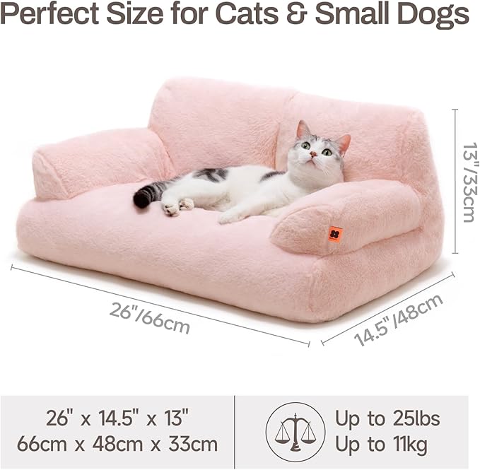 MEWOOFUN Cat Bed for Indoor Cats, Washable Dog Beds for Small Dogs & Cats with Removable Cover, Fluffy Cat Couch with Non-Slip Bottom (Pink, 26.0" L X 19.0" W X 13.0" Th)-Mewly Pet
