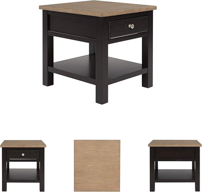 Signature Design by Ashley Drazmine Casual End Table with 1 Lower Shelf, Light Brown & Black