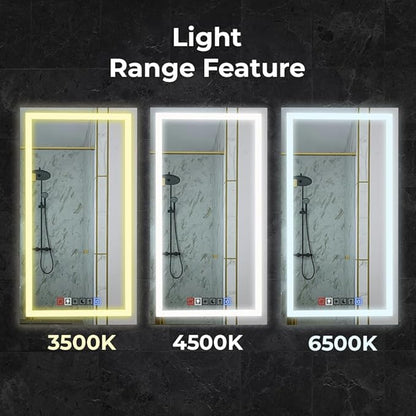Fab Glass and Mirror LED Mirror 48x30 Inches, Led Bathroom Mirror with Lights Front and Backlit Anti-Fog Memory Brightness, Three Color Options Frameless Wall Mounted Bathroom Vanity Mirrors