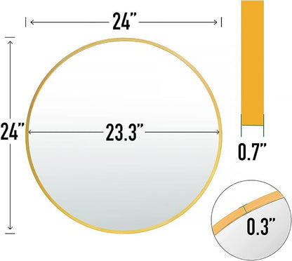 24" Round Mirror Circle Wall Mounted Hanging or Against Wall Metal Frame Dressing Make-up Mirrors for Entryway Bedroom Bathroom Living Room 24 inch Gold