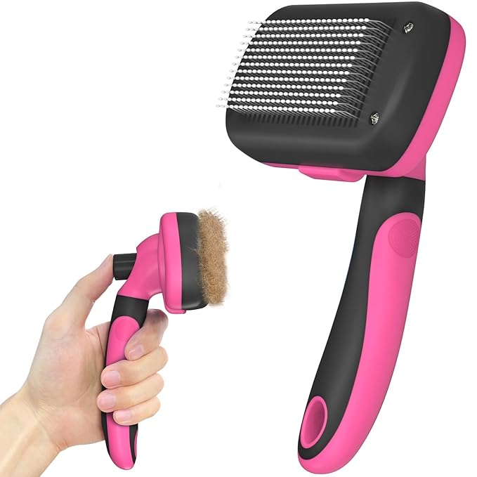 Self-Cleaning Pet Grooming Brush - Skin-Friendly Deshedding Tool for Dogs & Cats in Pink, Removes Loose Hair and Tangles-Mewly Pet