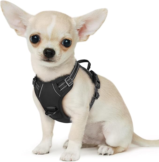 Eagloo Small Dog Harness No Pull, Service Vest with Reflective Strips and Control Handle, Adjustable and Comfortable for Easy Walking, No Choke Pet Harness with 2 Metal Rings, Black, XS-Mewly Pet